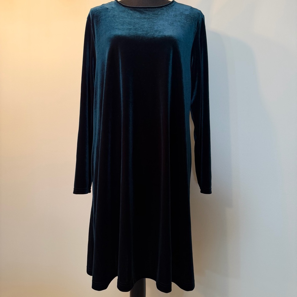 Amanda Smith Petites Womens 12P Green Velvet Long Sleeve Dress Holiday Midi Soft